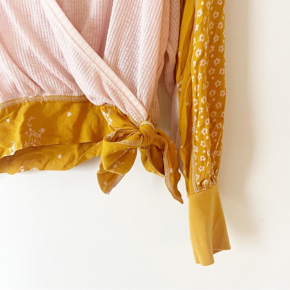 Free People Auxton Floral Thermal Wrap Top  in Light Pink and Mustard S - Picture 7 of 10
